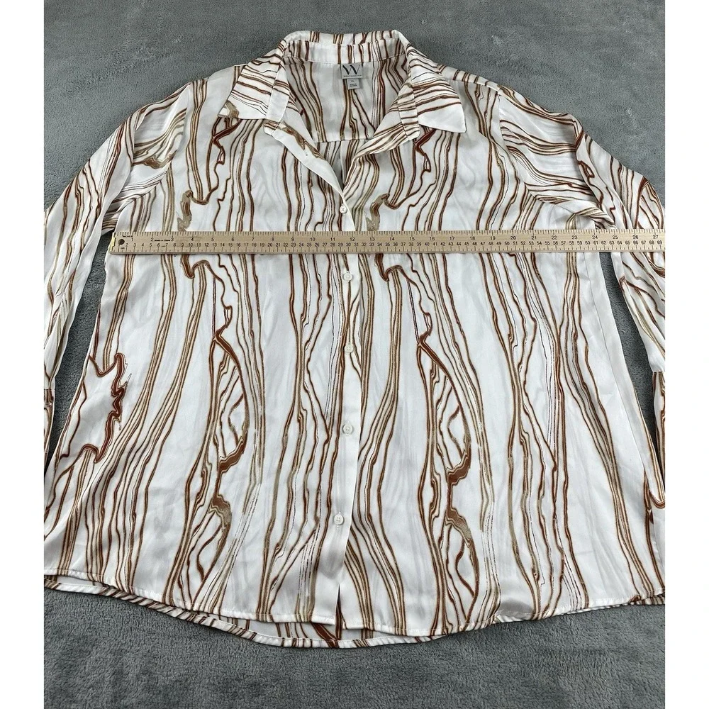 Worthington Women's Blouse XL Ivory Brown Button Up Casual C16